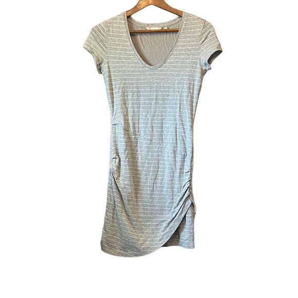 Gray Striped T-Shirt Dress Short Sleeve Casual Everyday Comfortable - Picture 1 of 6